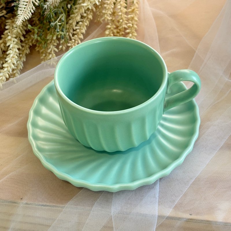 质感 春绿色 水流纹 陶瓷咖啡杯/盘 组 - 咖啡杯/马克杯 - 陶 绿色