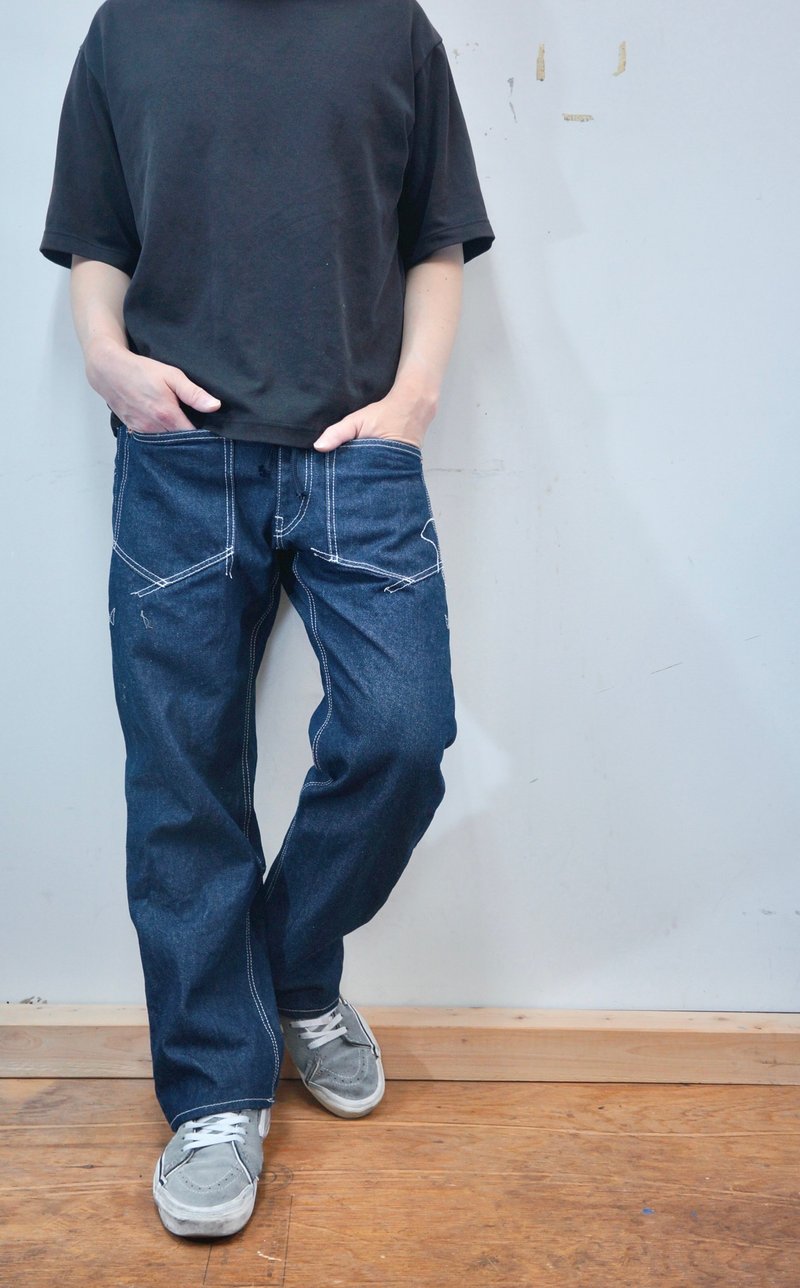 No.301 纯蓝染丹宁 - 男士长裤 - 棉．麻 蓝色