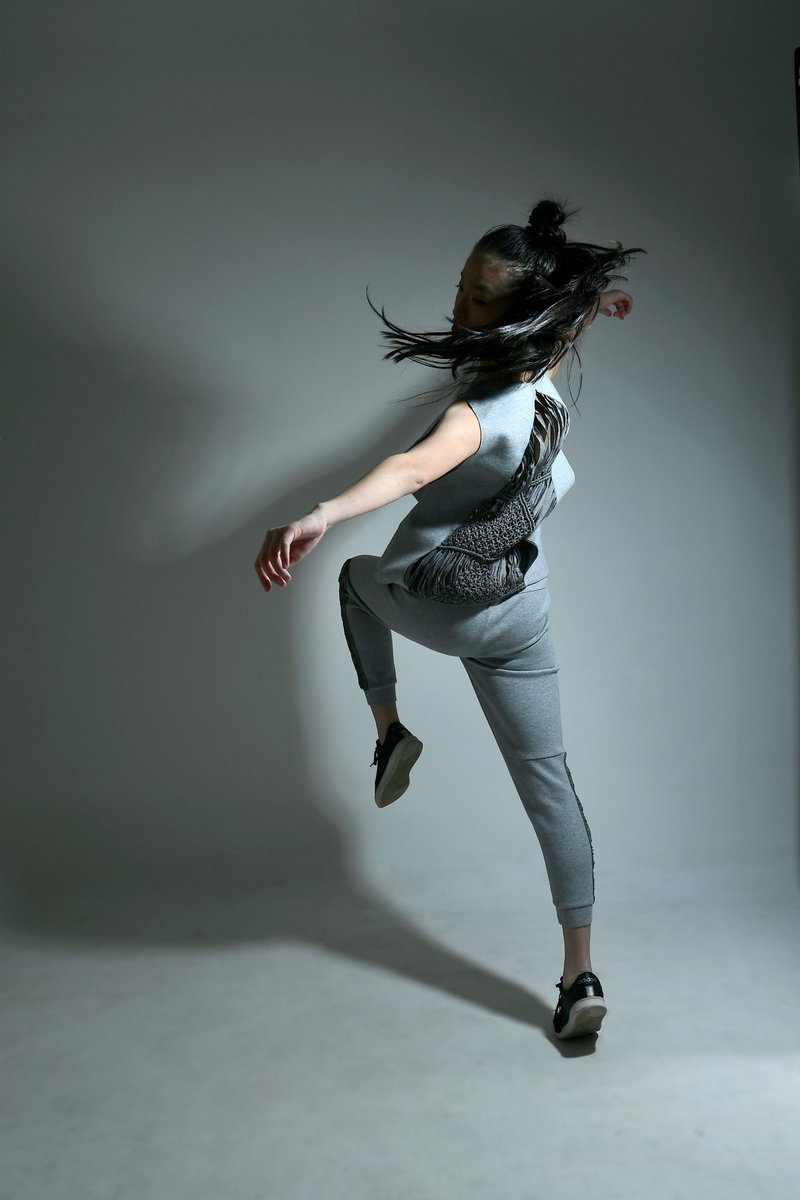 棉感编织长裤 - 女装运动裤 - 聚酯纤维 灰色