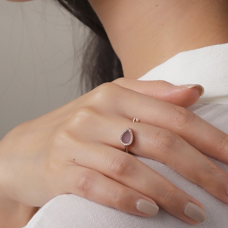 梨形紫玉开口戒指  - 天然翡翠 - 保证A玉 - 戒指 - 玉石 粉红色