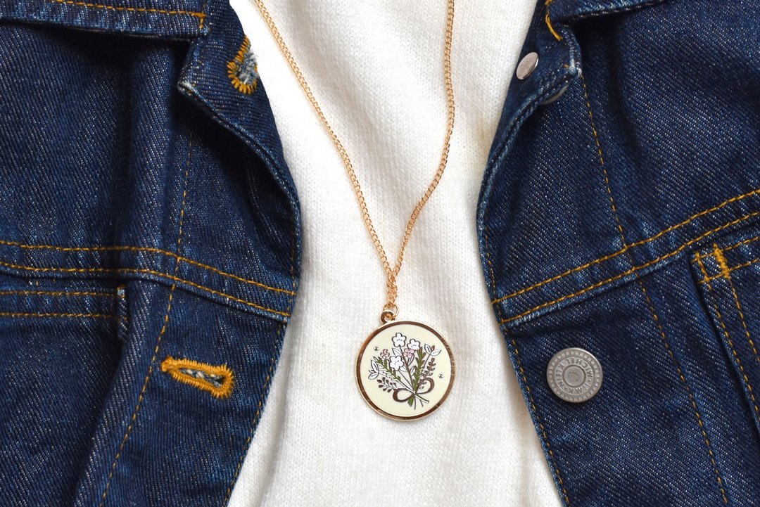 Necklace Bouquet flower enamel -Badge - pins - enamel pins gold metal - 项链 - 其他金属 黄色