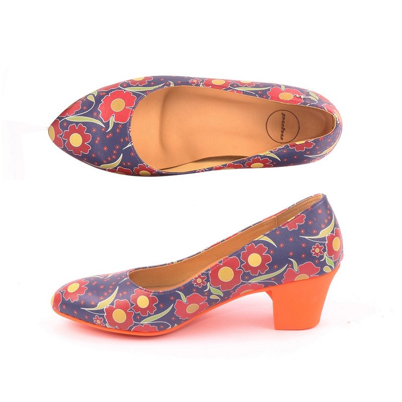 MIT【减压稳足跟鞋-紫】足弓支撑 中跟鞋 粗跟 防泼水 不脱胶 - 高跟鞋 - 人造皮革 紫色