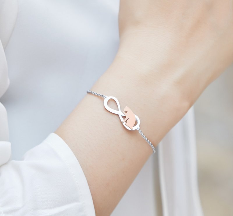 洗脸的猫手链 - 永恒与猫系列-抗敏医疗钢 - 手链/手环 - 不锈钢 银色