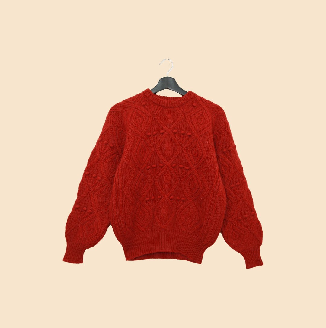 Back to Green-复古毛衣 正红立体球球 vintage sweater - 男装针织衫/毛衣 - 羊毛 