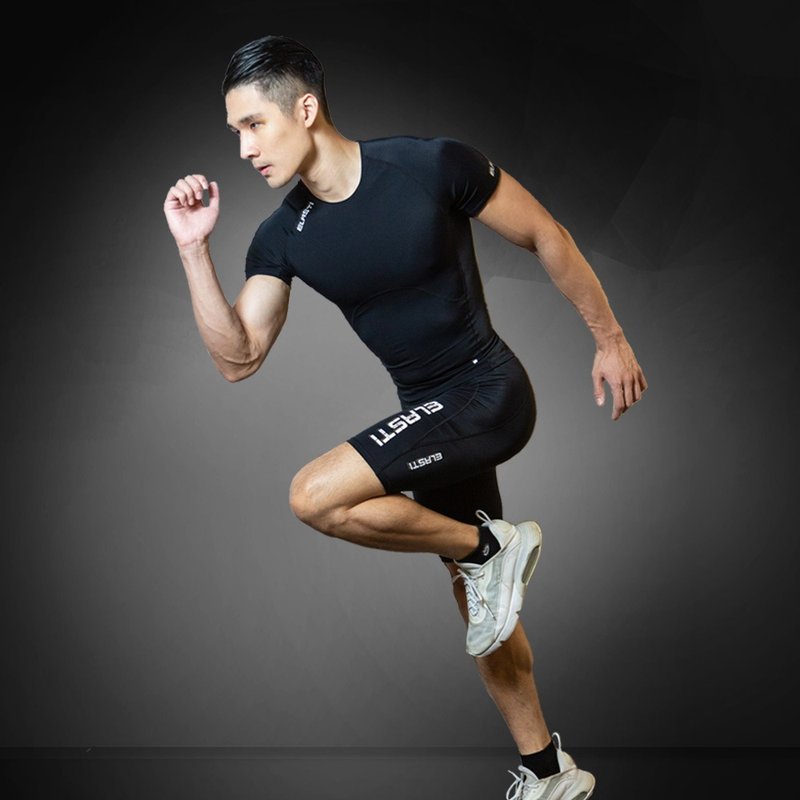 【ELASTI】男款机能压缩五分短裤-运动白 - 男装运动裤 - 聚酯纤维 黑色