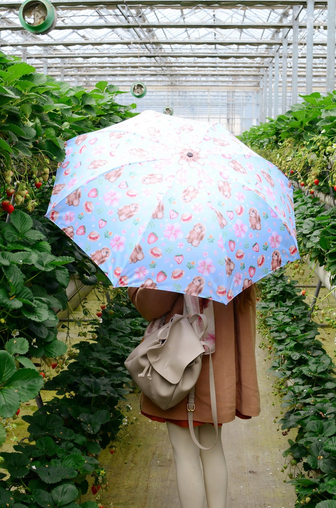Sakura系列 / Sakura Bunny 防UV粉蓝草莓樱花兔折叠伞 (含伞套) - 雨伞/雨衣 - 防水材质 蓝色