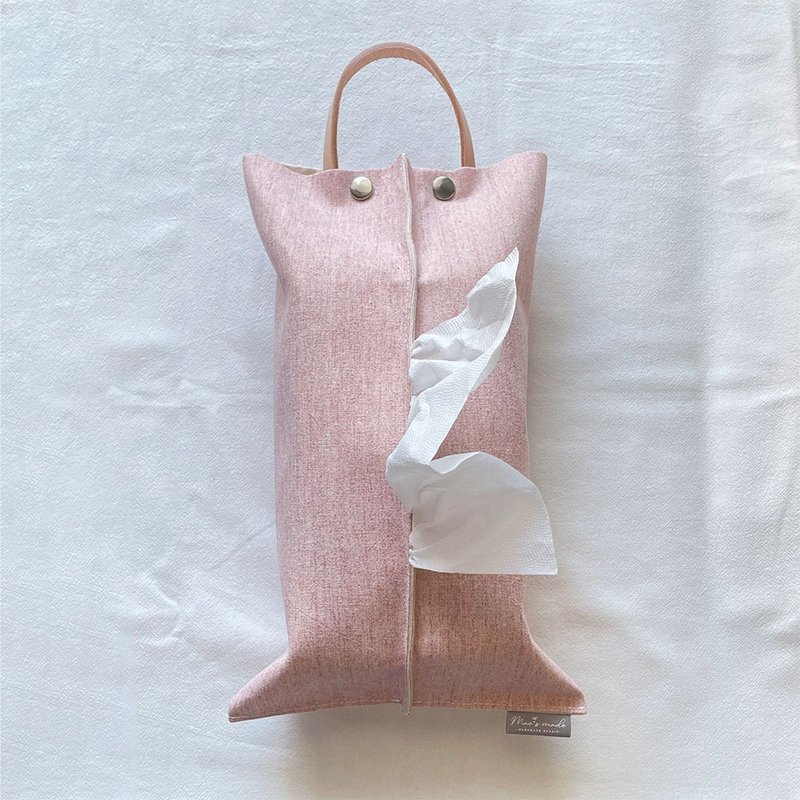 吊挂面纸套 可拆式 皮革挂绳 卫生纸套 车用 家用 露营 手工 - 摆饰 - 棉．麻 粉红色