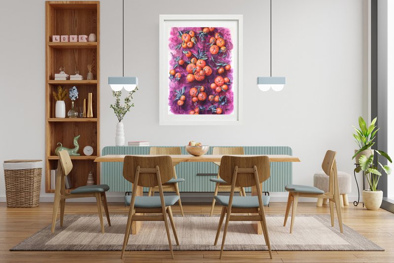 Tangerine watercolor Poster Museum quality print Wall art artist Irina Zhunaeva - 海报/装饰画/版画 - 纸 多色