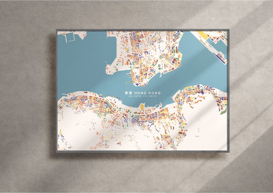 香港城市马赛克 — 地图艺术海报 - 海报/装饰画/版画 - 纸 