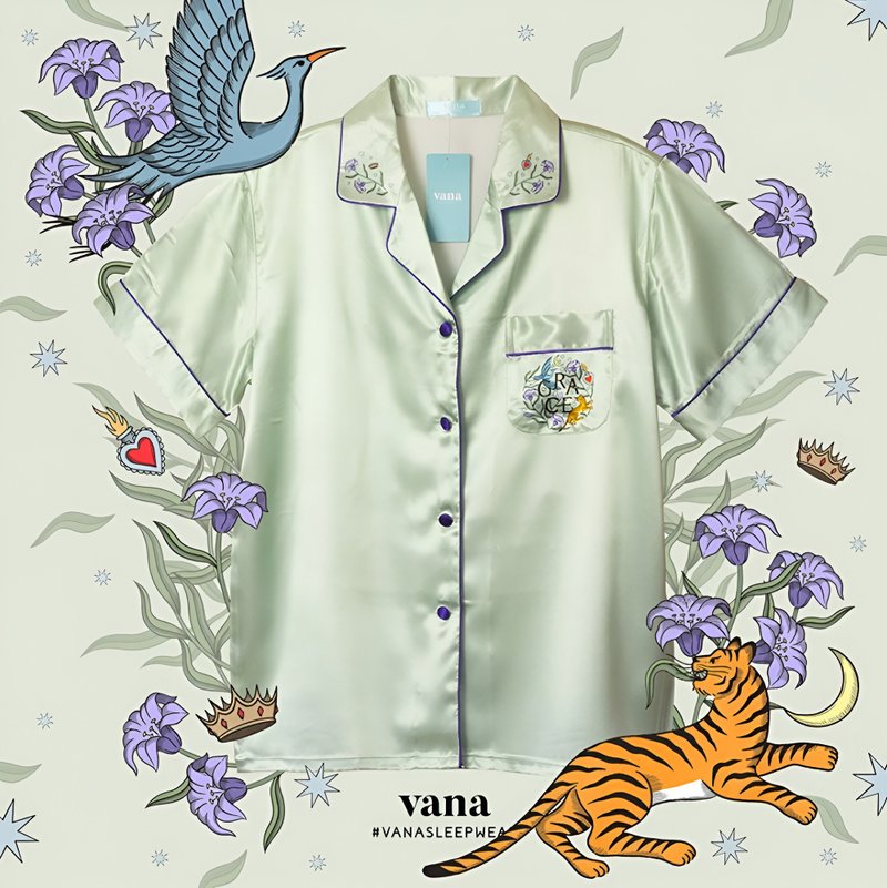 Vana 丝缎睡衣 Grace 图案 - 居家服/睡衣 - 其他材质 绿色