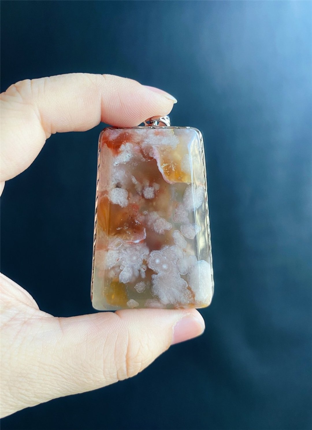 樱花玛瑙 焦糖色 牛血红 水中花 天然石 S925 银镶 礼物 - 项链 - 水晶 橘色