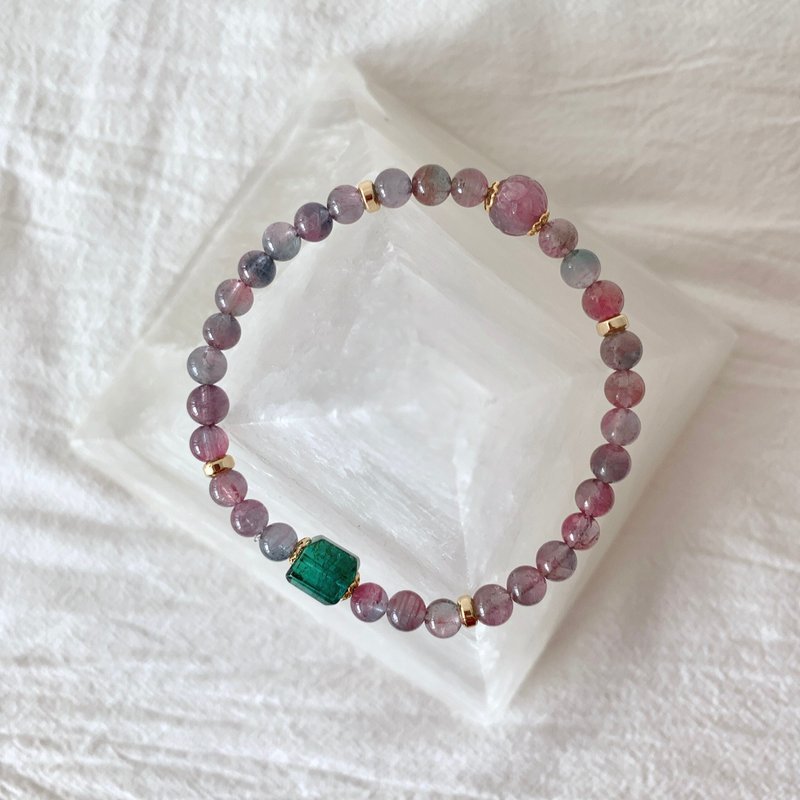 稀有色系 全紫西瓜碧玺 5.0mm 手链 宝石绿原石 天然水晶设计手链 - 手链/手环 - 半宝石 多色