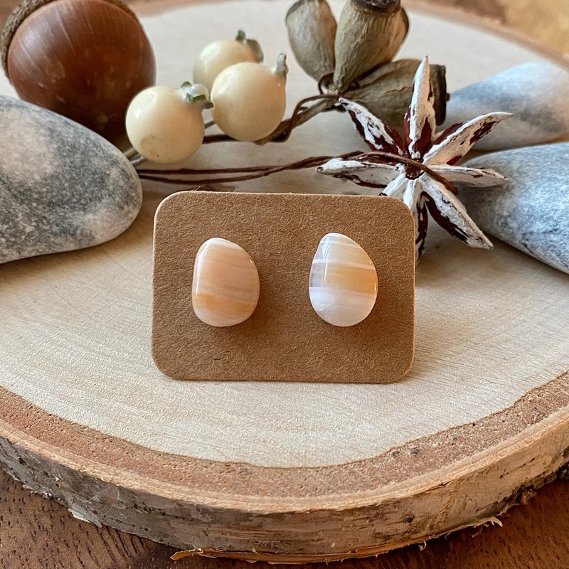 石光-天然矿石耳环-白玛瑙06 - 耳环/耳夹 - 半宝石 白色