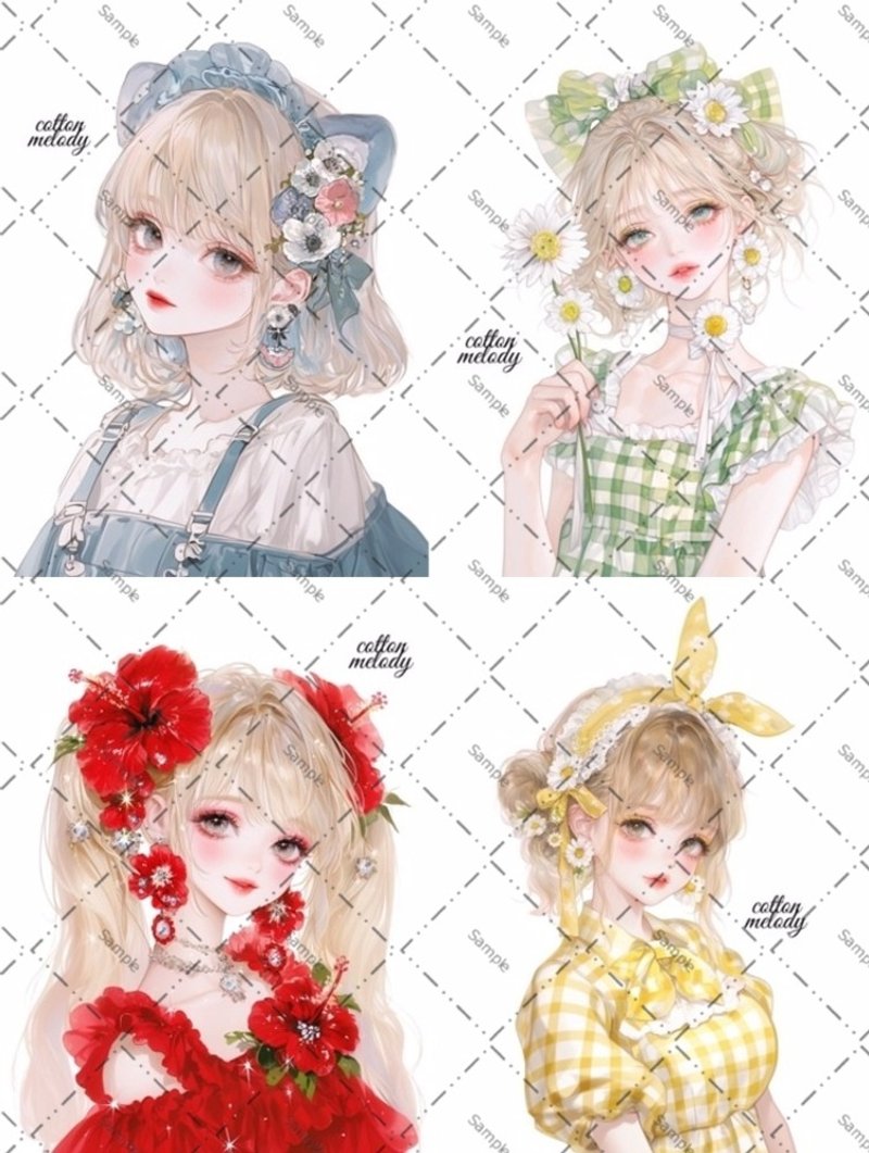 cotton melody / 花漾组合 / 20 款各 5 张 / 人物贴纸 原创贴纸 / 附限定赠品 - 贴纸 - 纸 