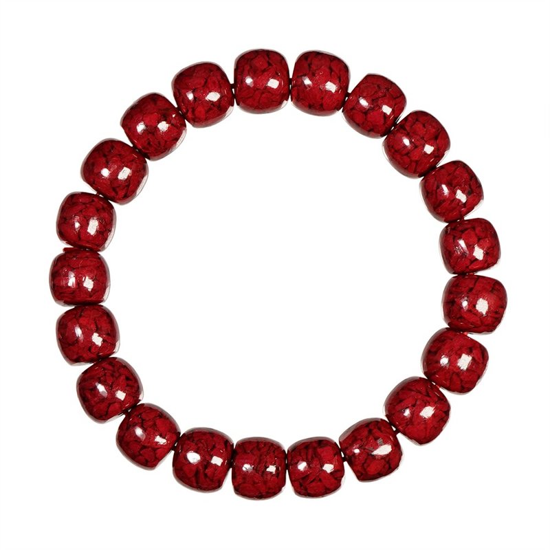 【正佳珠宝】原矿晶体朱砂 顶级苹果老型珠 8x9mm 晶体砂 - 手链/手环 - 半宝石 多色