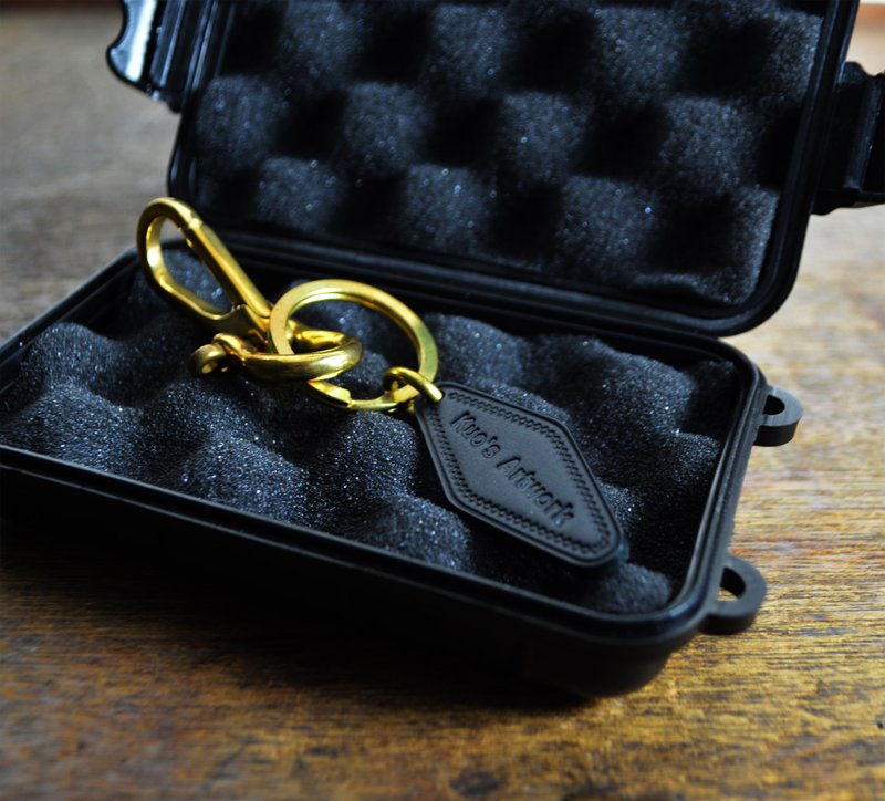 【定制化礼物】意大利协会认证植鞣革黑色定制刻字皮标黄铜钥匙 - 钥匙链/钥匙包 - 真皮 黑色