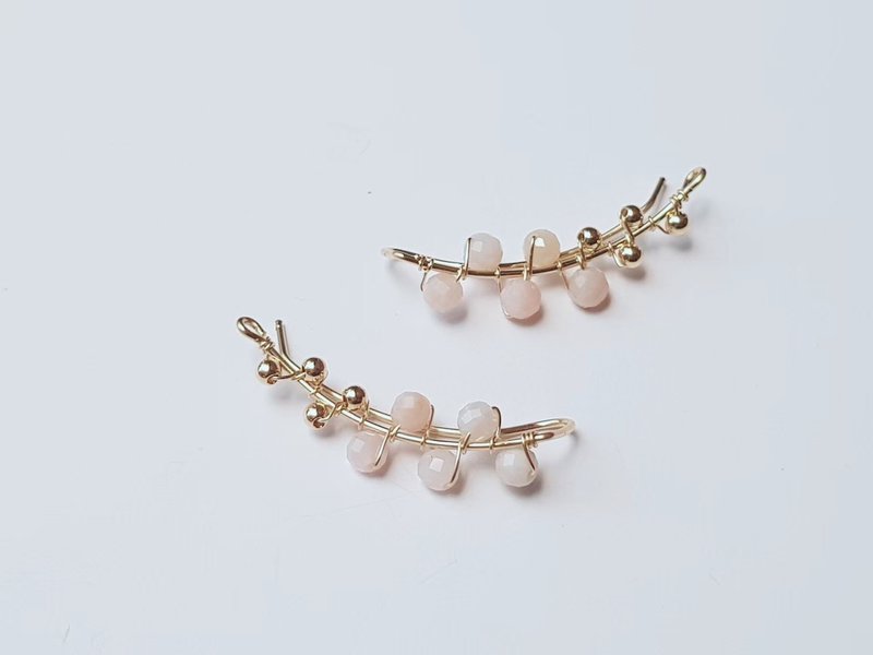 【礼物】粉红蛋白石金叶桂冠耳环-14K注金无痛耳 - 耳环/耳夹 - 宝石 粉红色