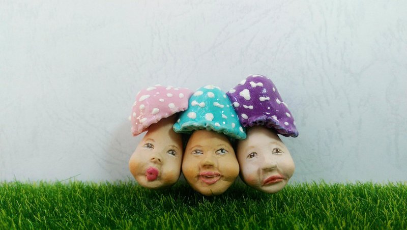 黏土趣怪蘑菇胸针 - 胸针 - 粘土 