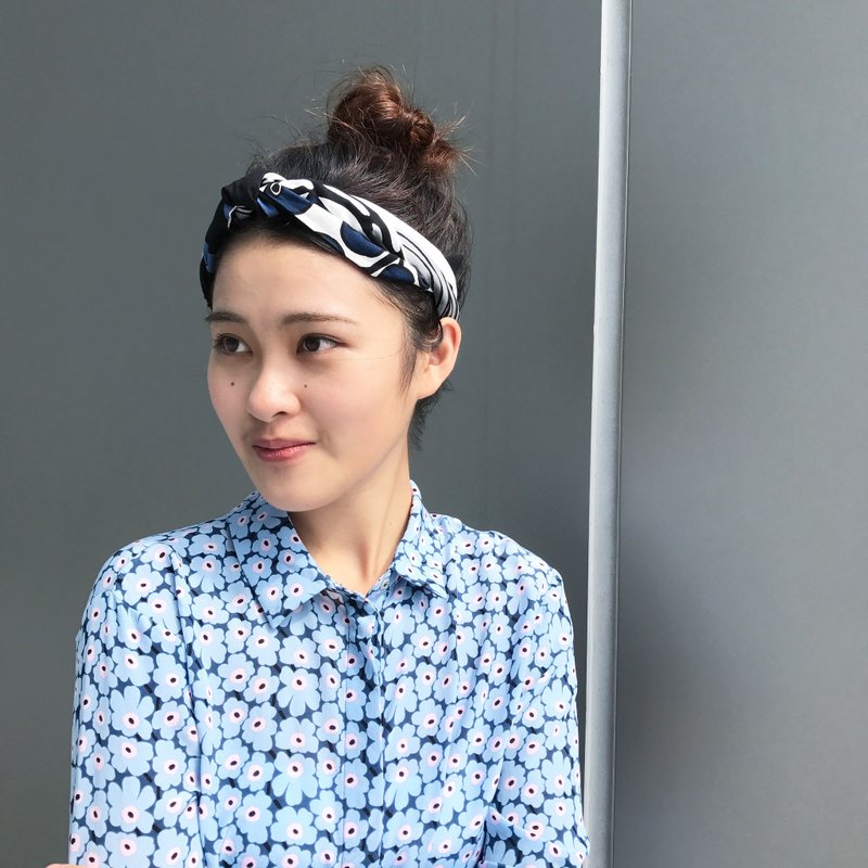 岛屿天堂 绑带式 松紧窄版/手工发带 - 发饰 - 棉．麻 蓝色