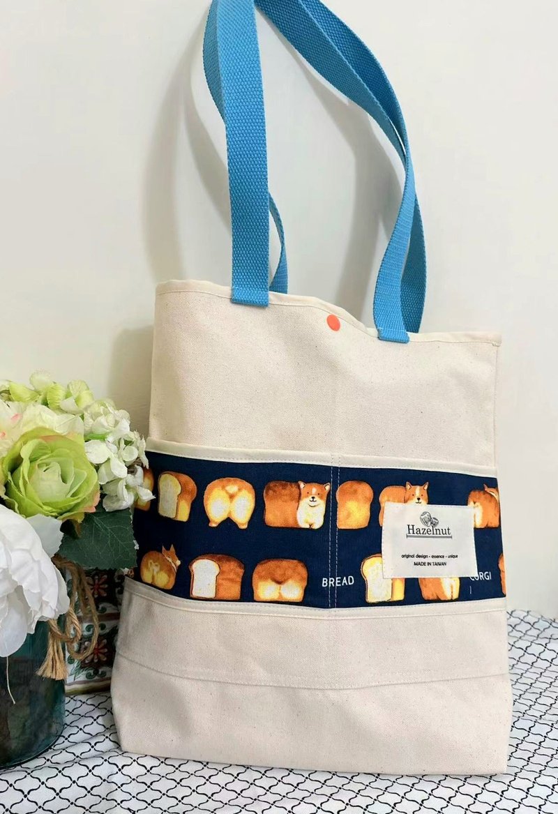 北欧可爱面包小狗图案帆布包包/手提包/全棉帆布 - 侧背包/斜挎包 - 棉．麻 