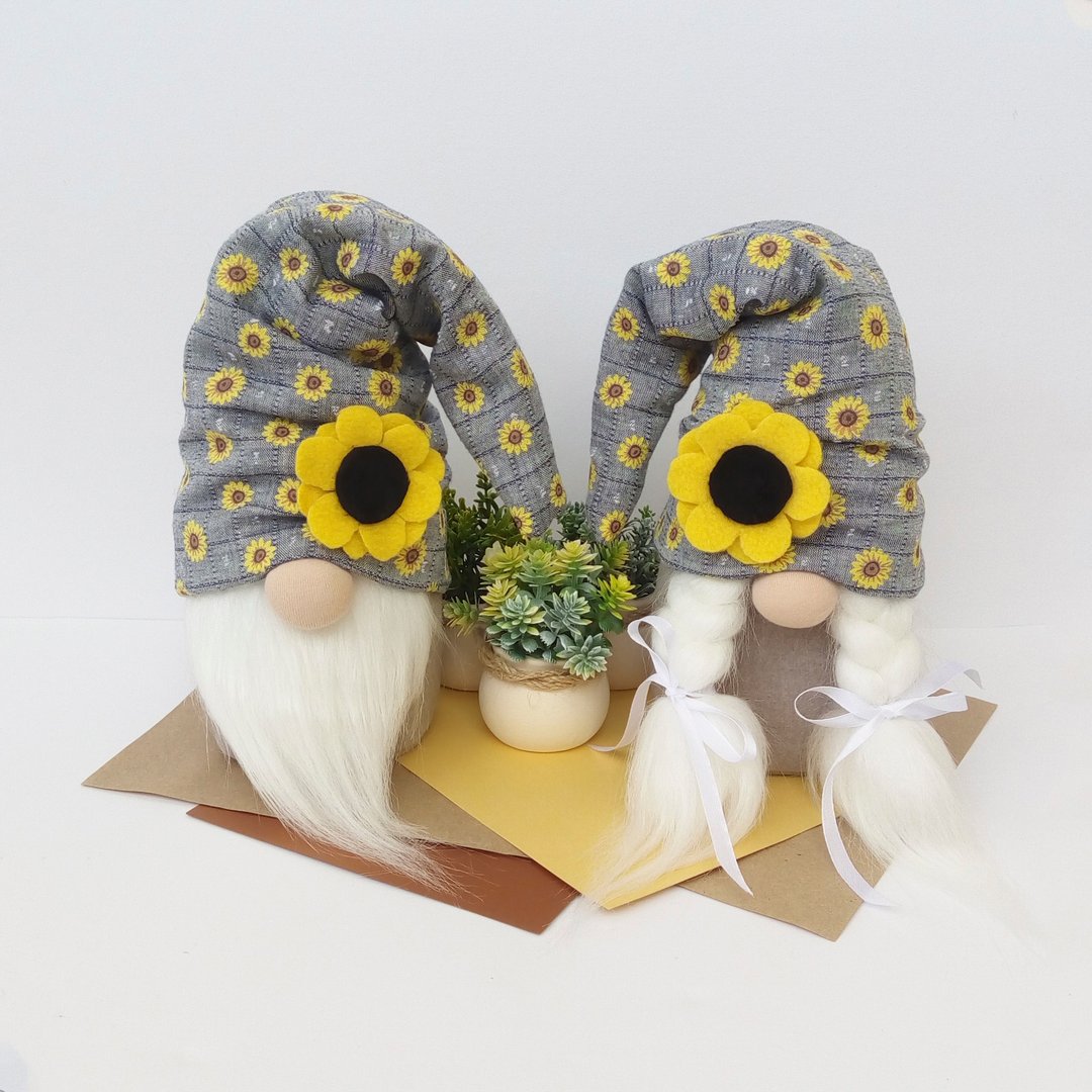Sunflower Gnomes Summer Gnome Country Farmhouse Gnome Tiered Tray Decor Rustic - 玩偶/公仔 - 环保材料 咖啡色