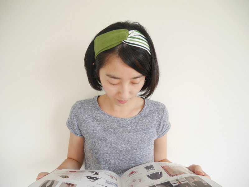 [绿条纹撞色发带] - 发饰 - 棉．麻 