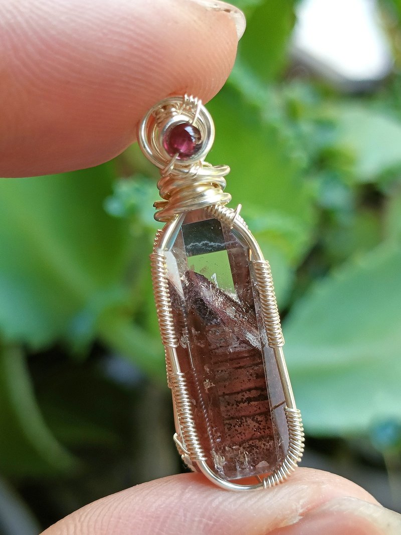 红幽灵山水晶项坠 /水晶饰品 /铜线编织 金属线编织5 - 项链 - 水晶 