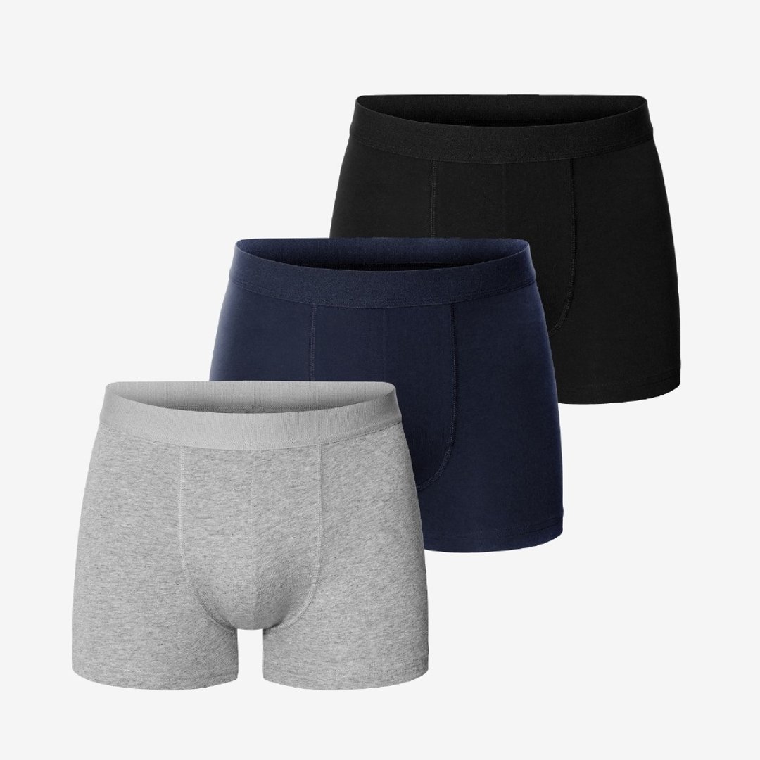 Bread & Boxers 三件组 有机棉男用四角内裤 - 黑/灰/深蓝 - 男士内衣裤 - 棉 蓝色