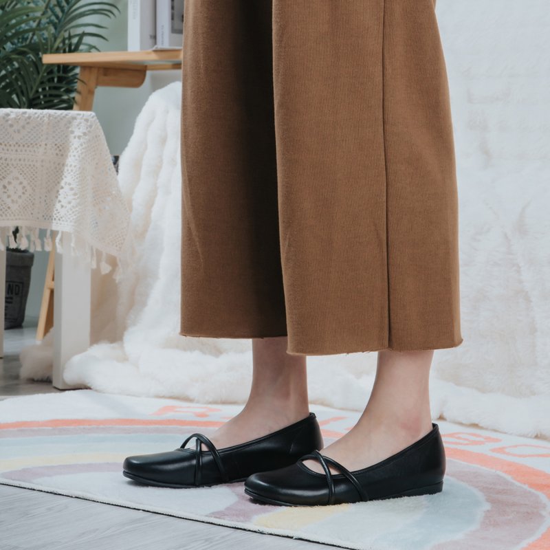 【气质优雅】MIT气质淑女鞋。真皮。玄墨黑7520 - 芭蕾鞋/娃娃鞋 - 真皮 黑色