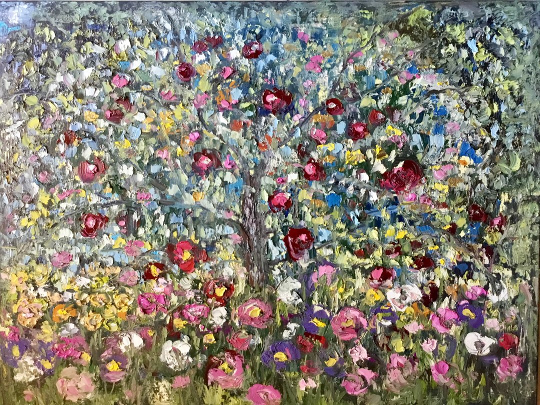 Apple tree original oil painting on large canvas - 墙贴/壁贴 - 其他材质 红色