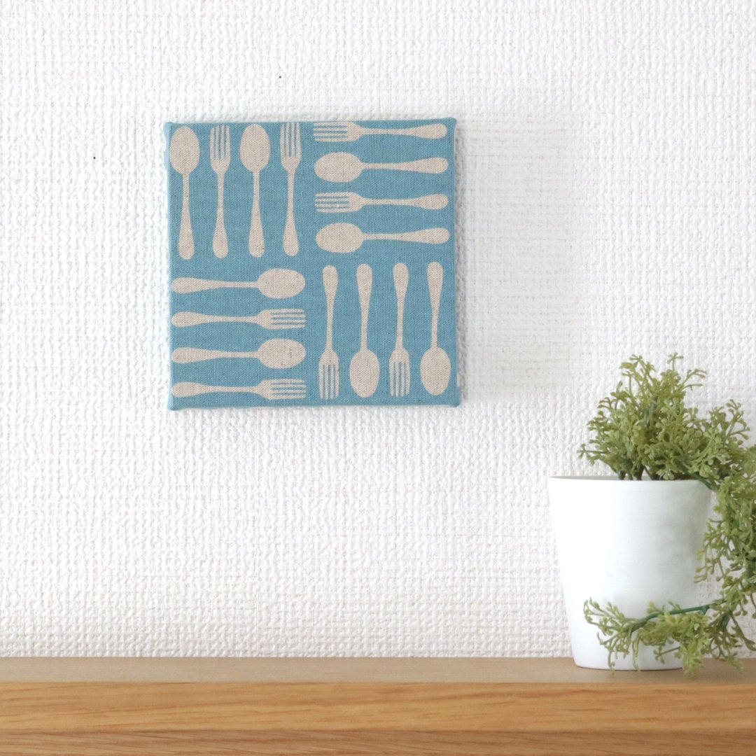 12x12cm Fabric Panel [Spoon / Fork Blue] - 墙贴/壁贴 - 棉 蓝色