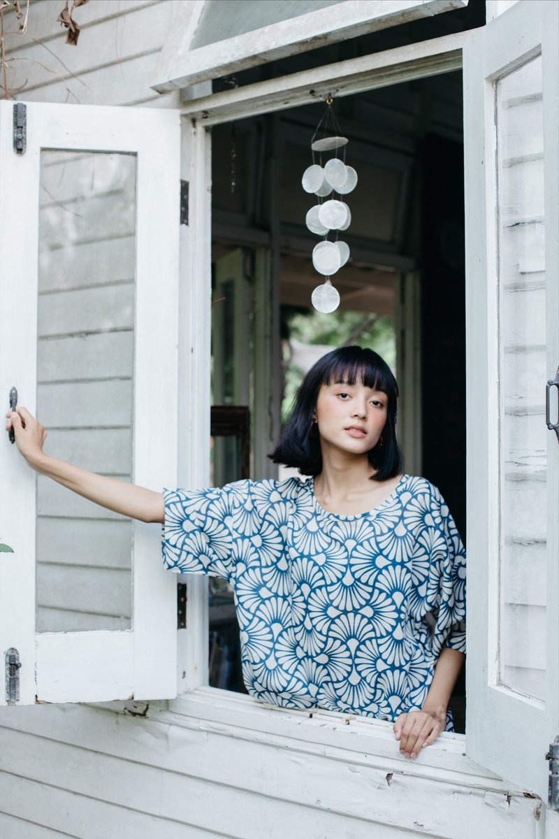 Mulmul paddle oversized T-shirt - 中性连帽卫衣/T 恤 - 棉．麻 蓝色