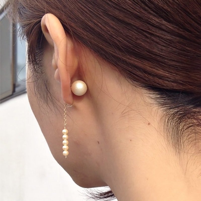 2 way 14 kgf vintage glass pearl × pearl catch ear clip ear notch - 耳环/耳夹 - 玻璃 白色