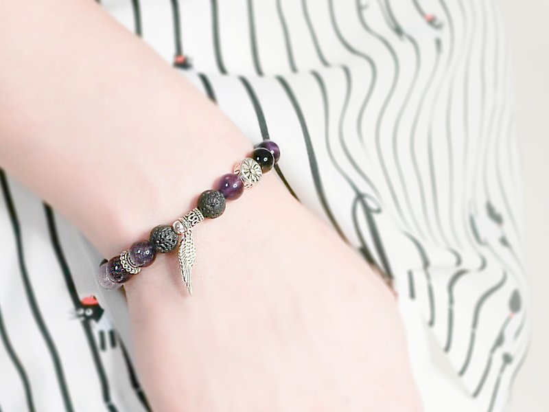 紫翼天使天然石串珠银手链-紫黑色系-玥unicorn-925纯银 藏银 礼物 入门款 - 手链/手环 - 纸 紫色