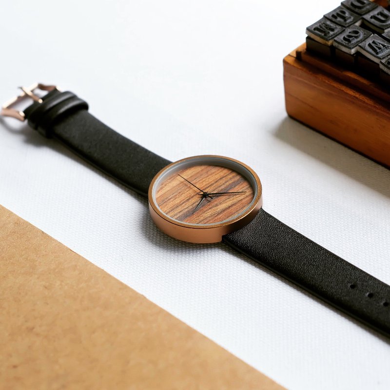 Mahogany wood x Charcoal - 女表 - 真皮 黑色