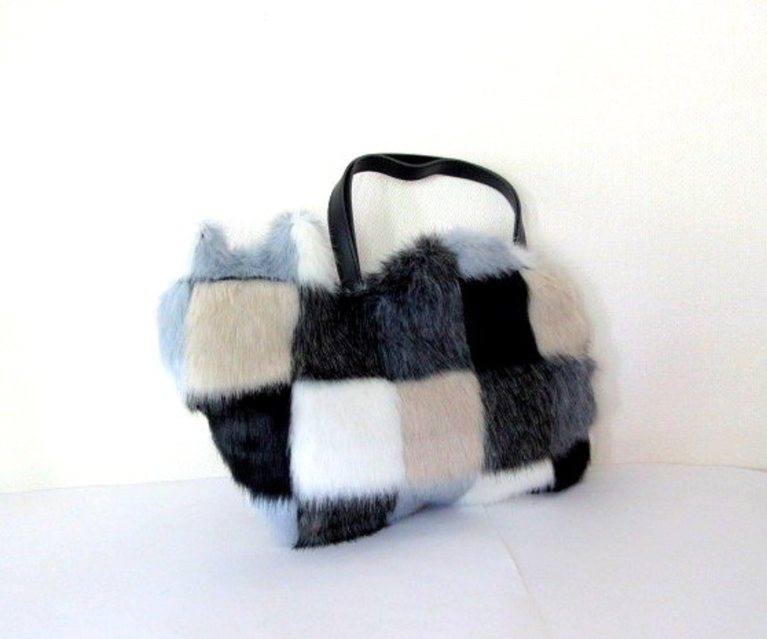 Cat bag  black check far! - 手提包/手提袋 - 其他人造纤维 灰色