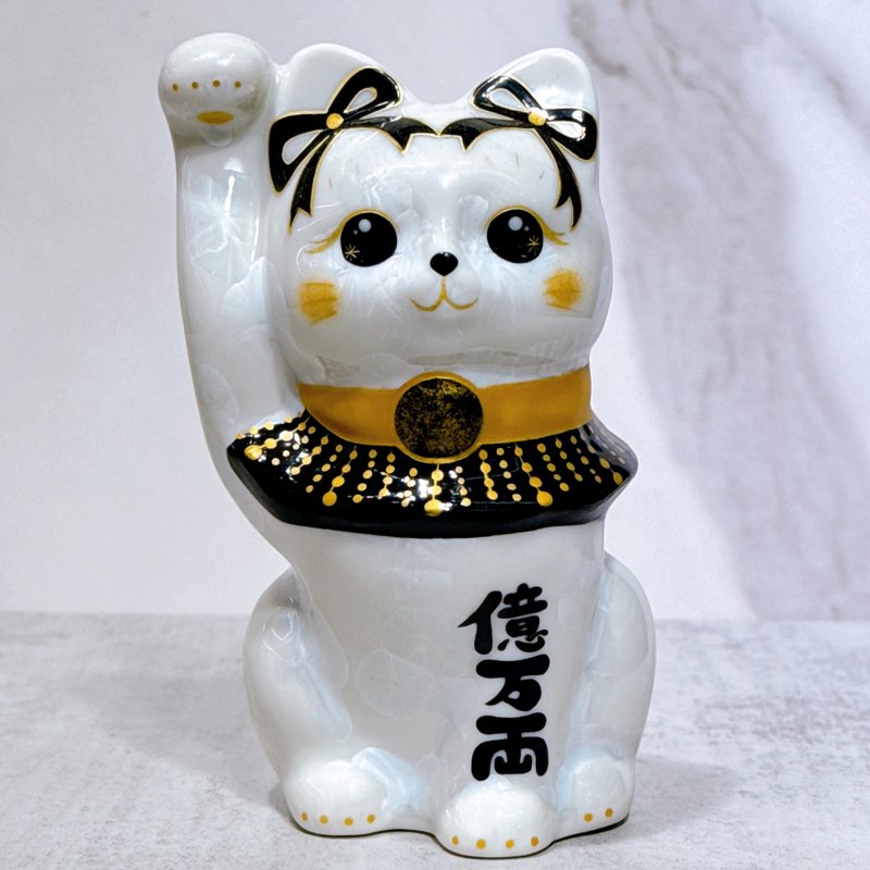 【晶白吉祥】日本清水烧招财猫 | 花结晶 白 白体花 亿万両 - 摆饰 - 瓷 白色
