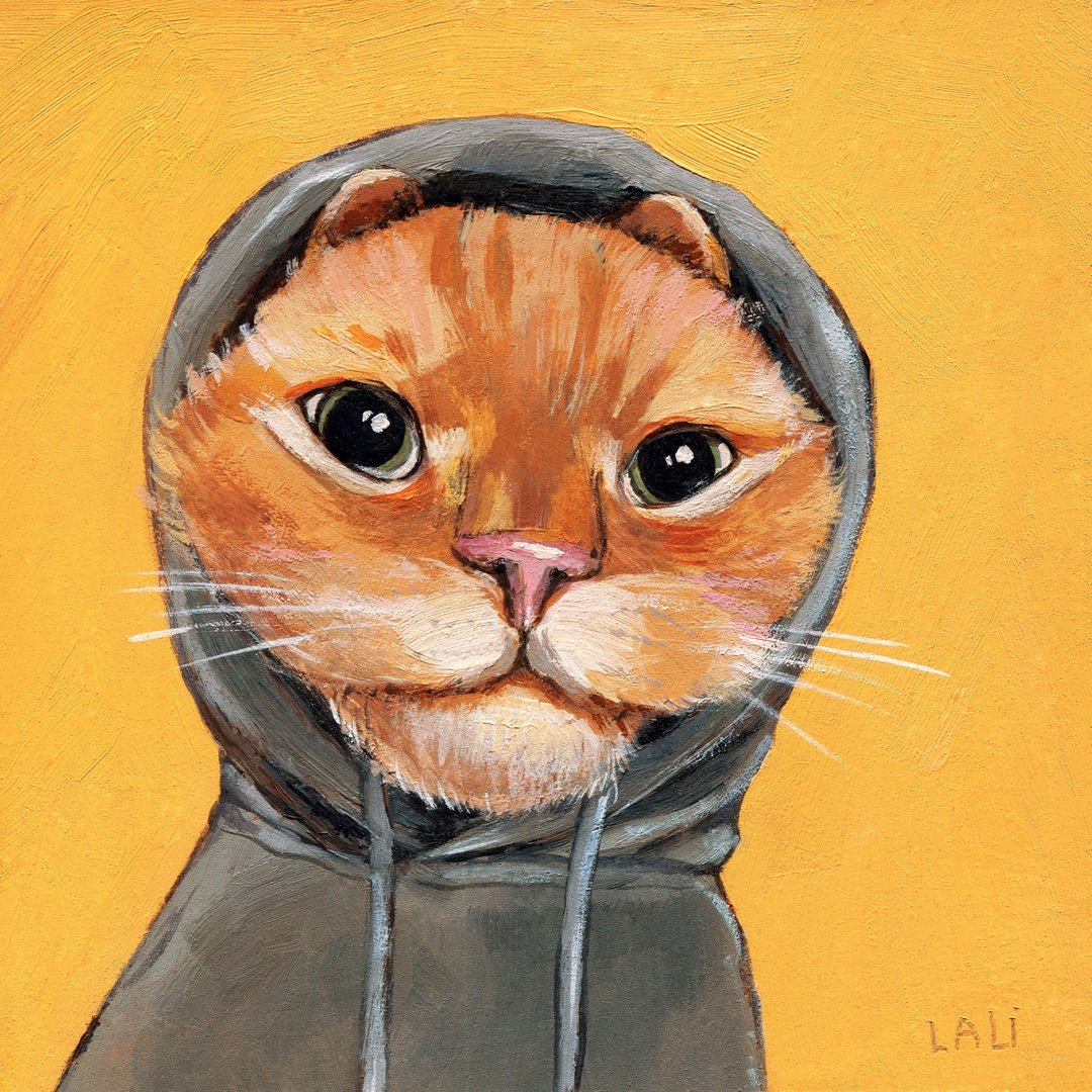 红猫原创油画 13x13cm 动物艺术搞笑定制宠物肖像 - 墙贴/壁贴 - 其他材质 橘色