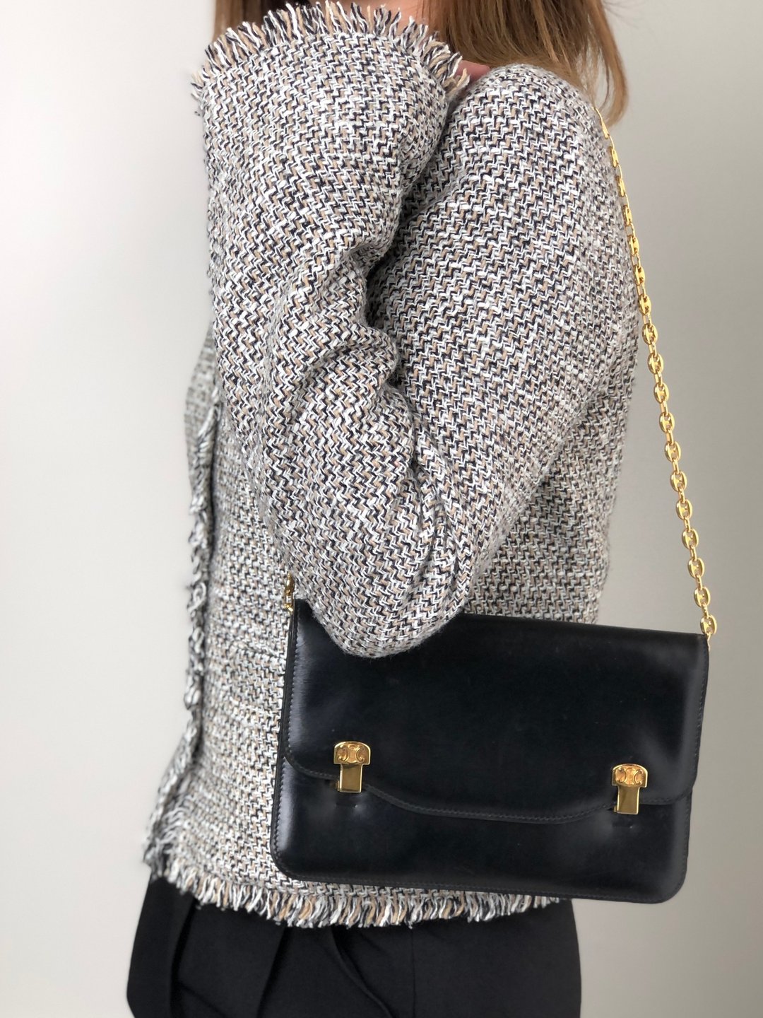 【VintageShop solo 日本直送中古包专卖店】CELINE 赛琳 黑色凯旋门皮革肩背包 复古经典联名款 hd5spn - 侧背包/斜挎包 - 真皮 黑色