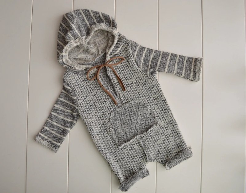 Newborn boy grey hoodie romper photo prop. First picture prop - 其他 - 其他材质 灰色