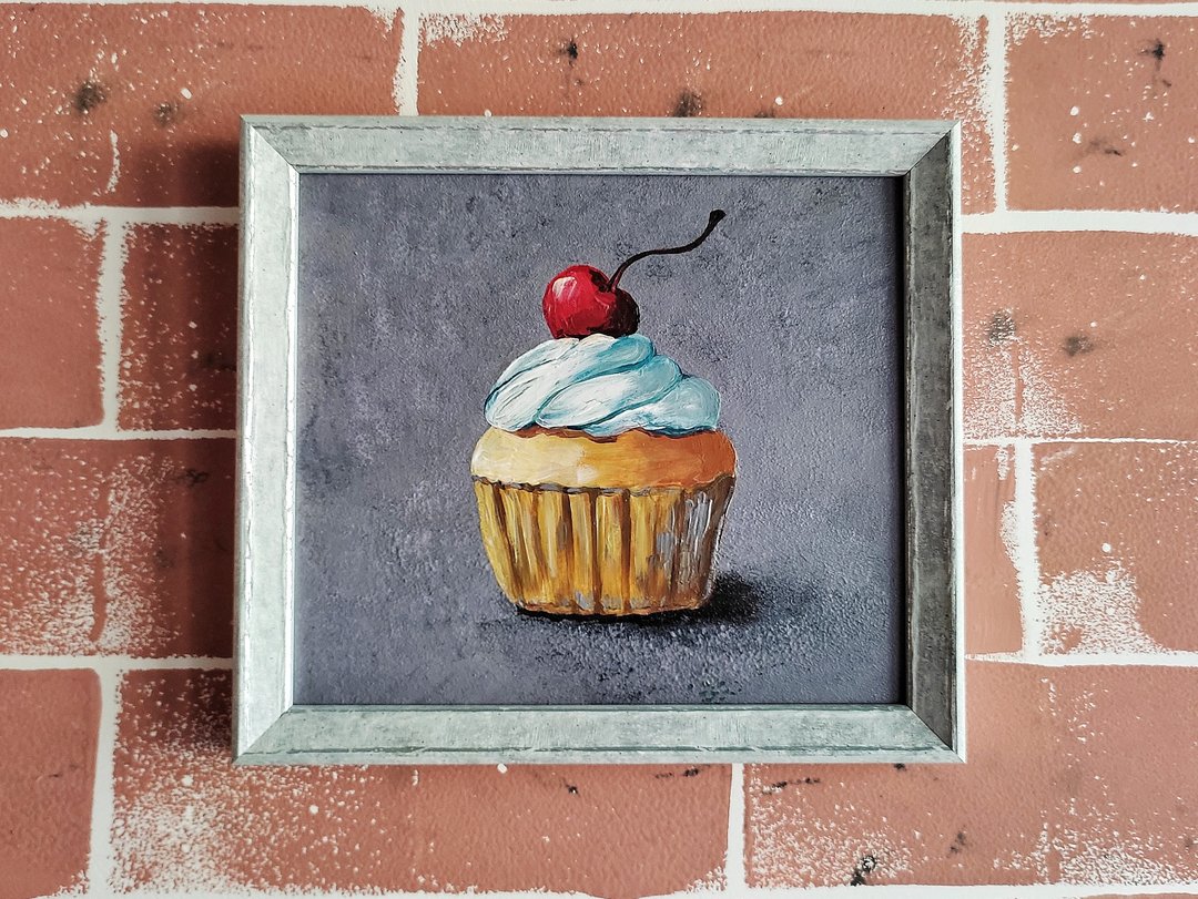 Cake original framed painting / Cute kitchen wall decor / Dessert picture - 墙贴/壁贴 - 压克力 多色