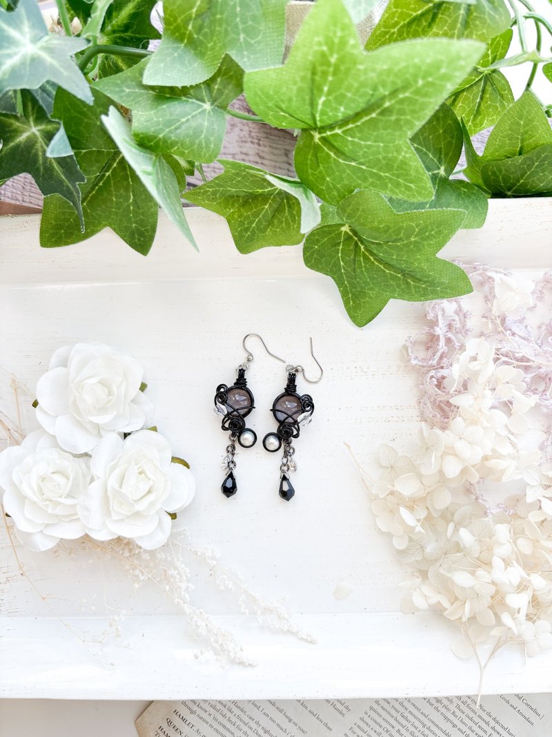 黑曜石之泪 - 耳环/耳夹 - 其他材质 黑色