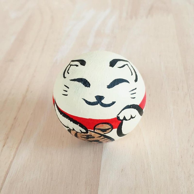 Good luck cat (beckoning cat) wooden rocking doll - 玩偶/公仔 - 木头 黄色