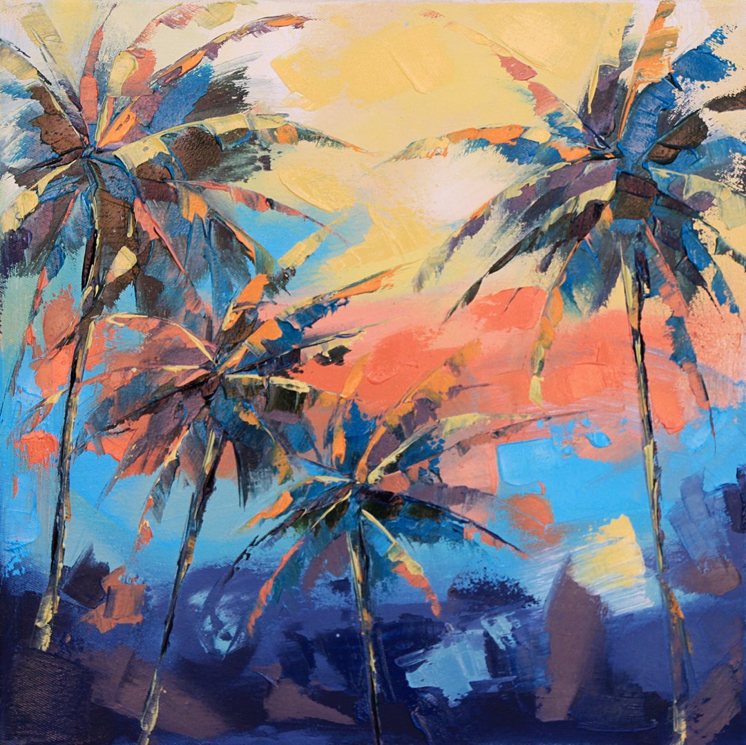 棕榈树绘画风景 原创艺术 室内艺术品 家居墙面装饰品 - 墙贴/壁贴 - 其他材质 多色