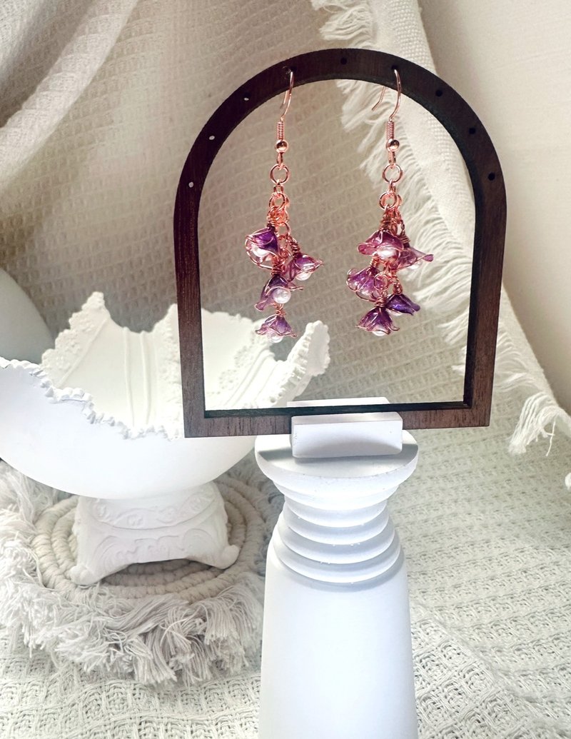 铃兰花耳环 水晶花耳环 耳勾式耳环 垂坠式耳环 - 耳环/耳夹 - 其他材质 紫色