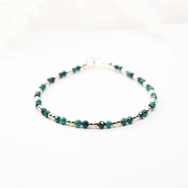 孔雀石 美国14KGF 极细天然石手链 I招财 - 手链/手环 - 水晶 绿色