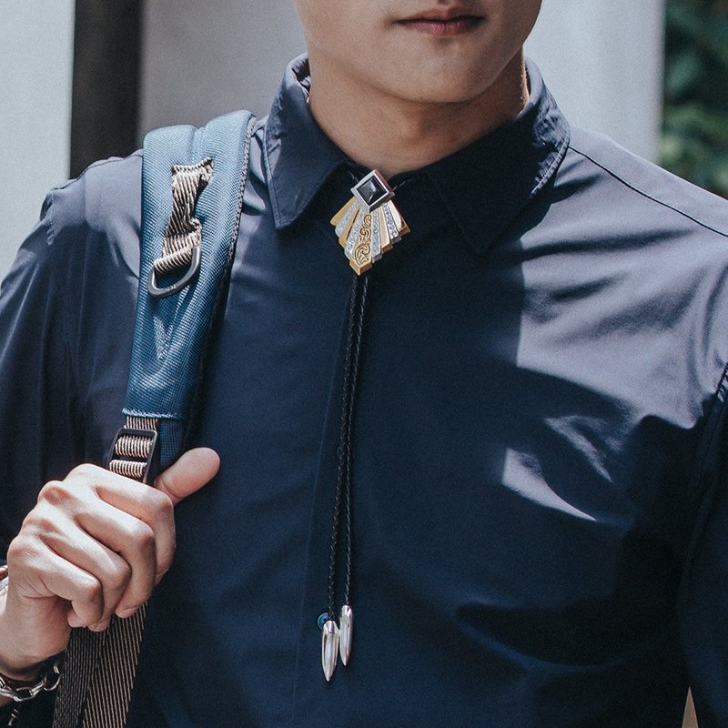 绝代风华 保罗领带 Bolo Tie 真皮 皮革项链 皮绳领带 长项链 - 领带/领带夹 - 真皮 银色