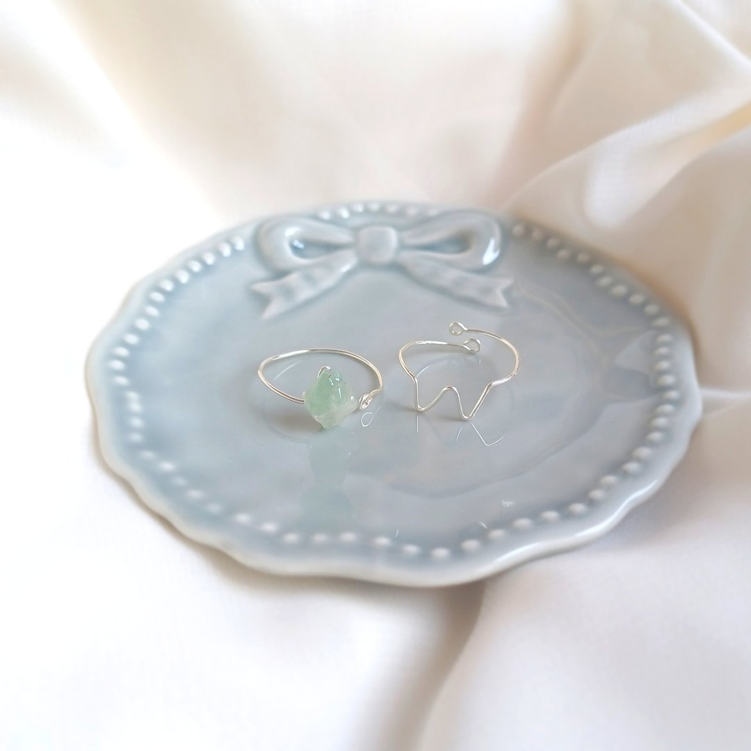 Natural stone simple Silver wire ring set NO.02 (green aventurine one size fits all) - 戒指 - 石头 绿色