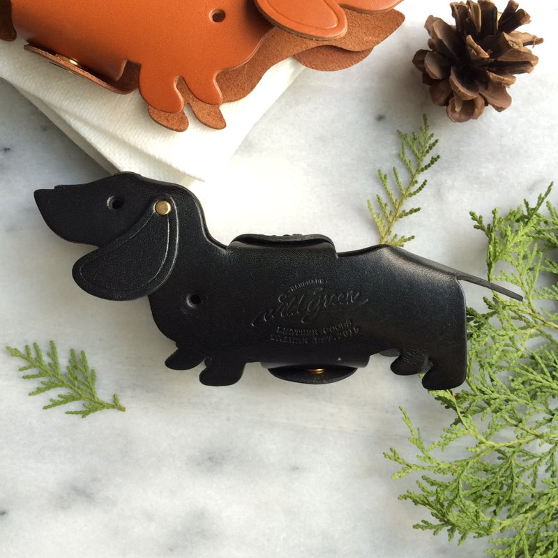 相爱腊肠狗汽车钥匙包 | 曜石黑 Car Key Case - 钥匙链/钥匙包 - 真皮 黑色