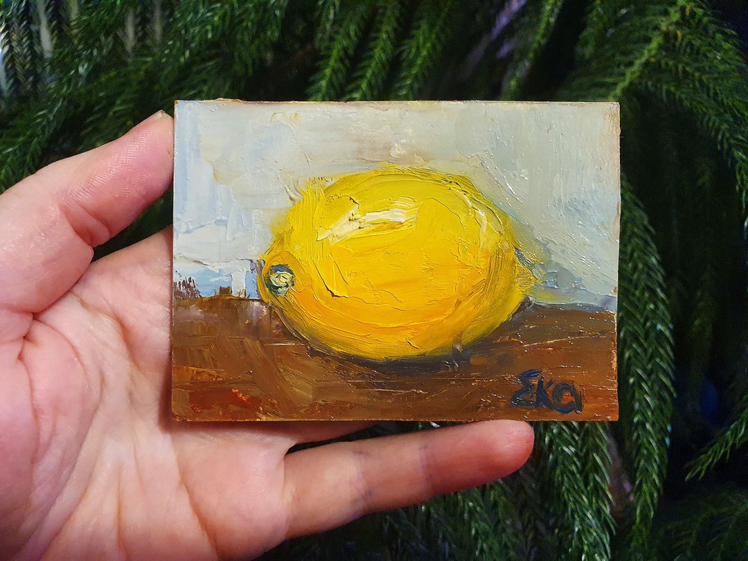 ACEO柠檬画静物原始水果艺术小画2.5乘3.5 - 墙贴/壁贴 - 其他材质 黄色